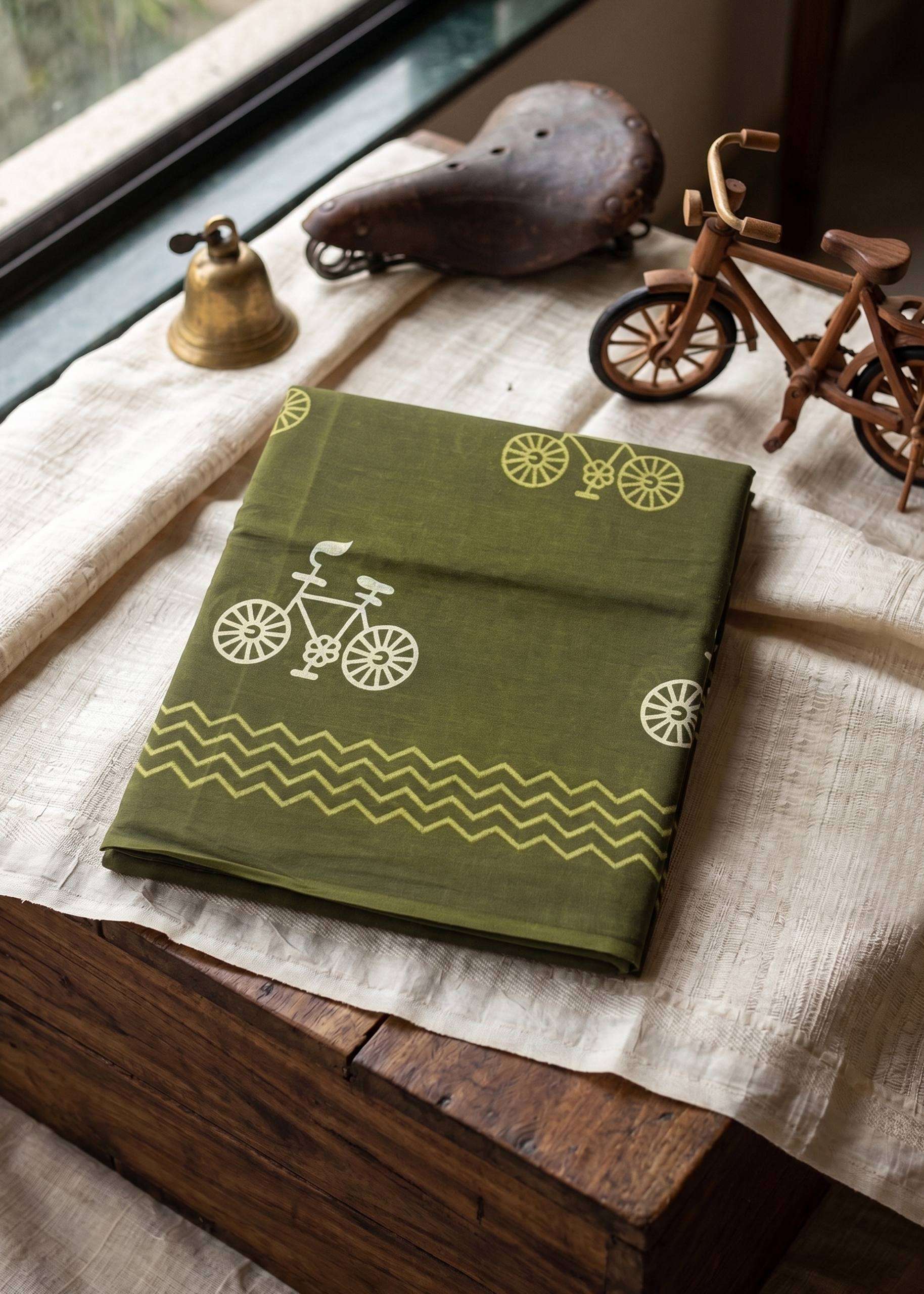 Introducing the Karigari Vintage Bicycle Print Collection mulmul cotton fabric saree wholesale in surat